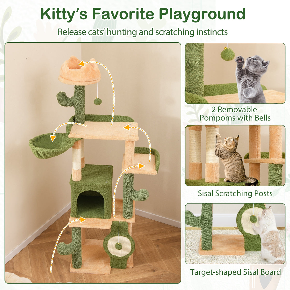 63 Inch Cat Tree, Sisal Scratching Posts, Green Cat Trees Condos & Scratchers at Gallery Canada