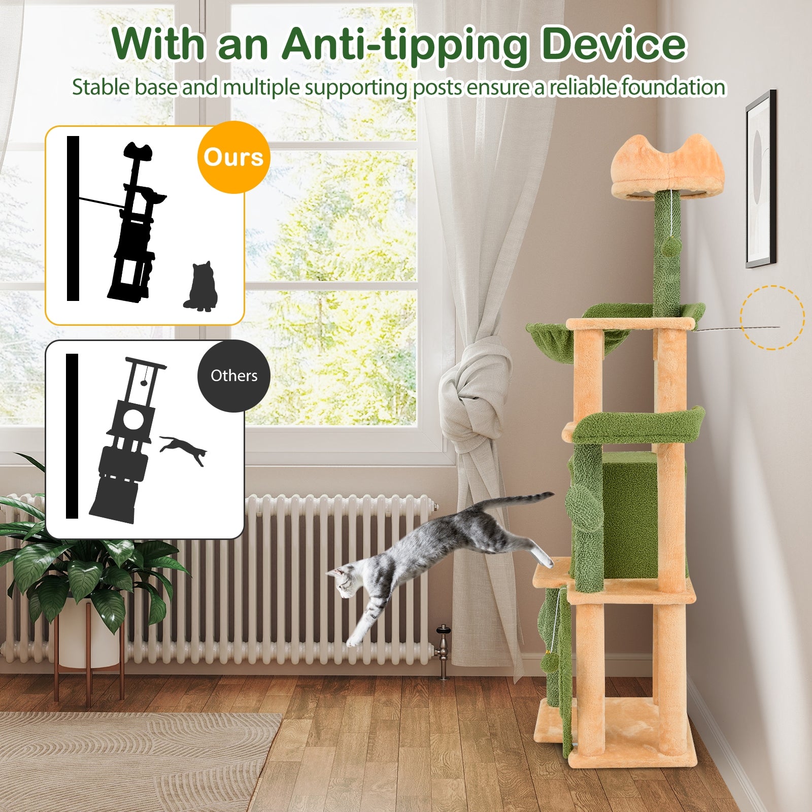 63 Inch Cat Tree, Sisal Scratching Posts, Green Cat Trees Condos & Scratchers at Gallery Canada