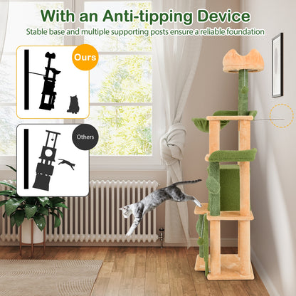 63 Inch Cat Tree, Sisal Scratching Posts, Green Cat Trees Condos & Scratchers at Gallery Canada