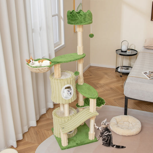63 Inch Multi-Level Cat Tower, 2 Condos, Green Cat Trees Condos & Scratchers Green at Gallery Canada