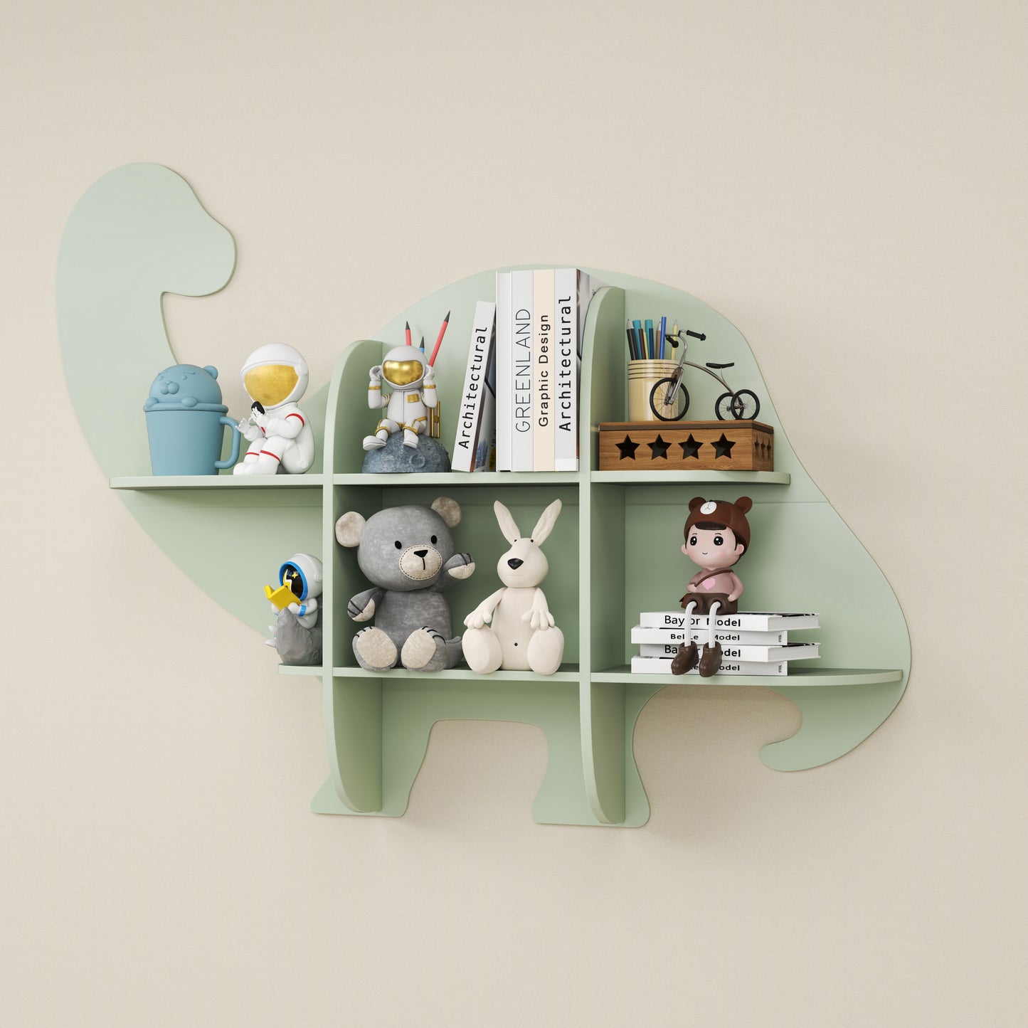 2-Tier Floating Dinosaur Bookshelf, Green Kids Storage at Gallery Canada
