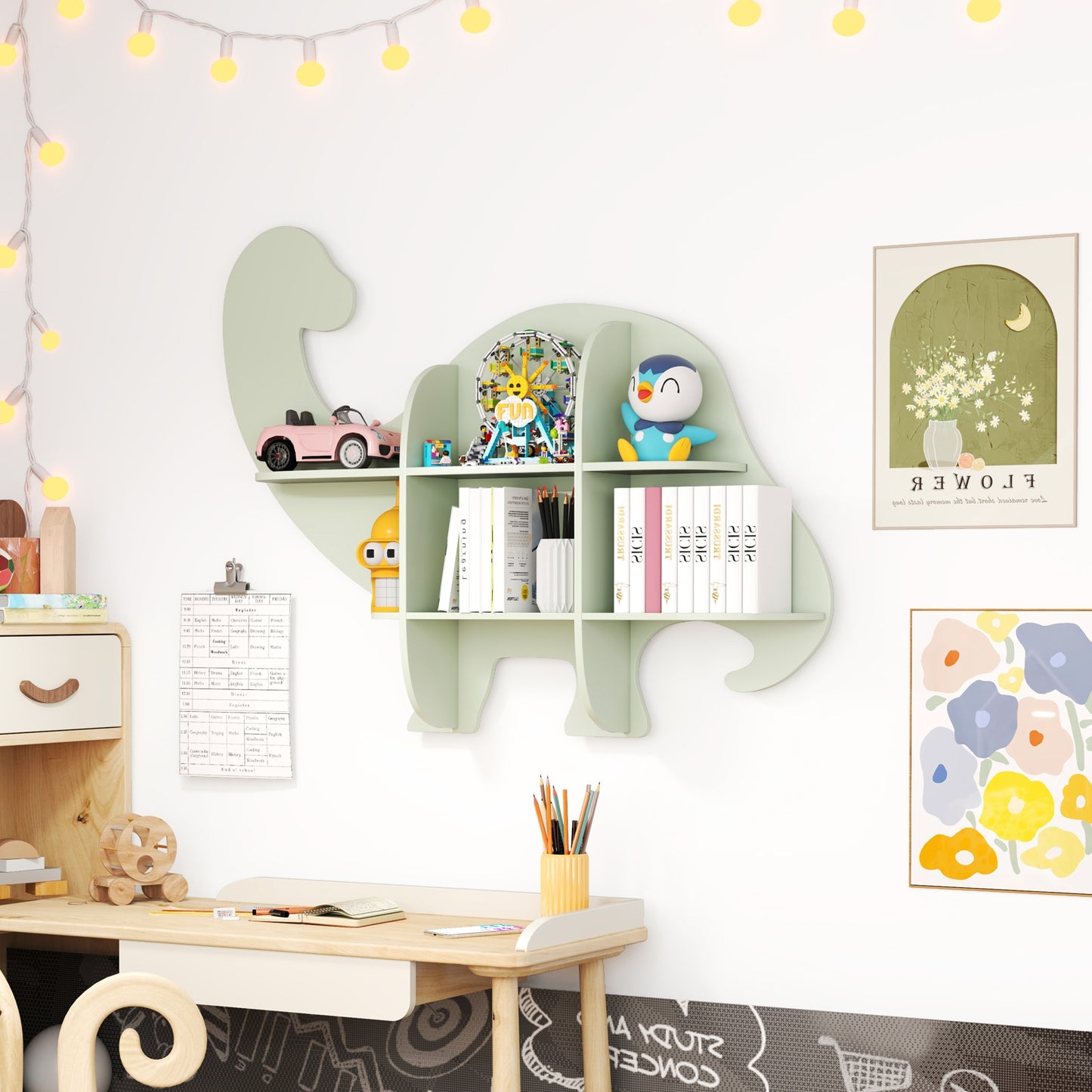 2-Tier Floating Dinosaur Bookshelf, Green Kids Storage at Gallery Canada