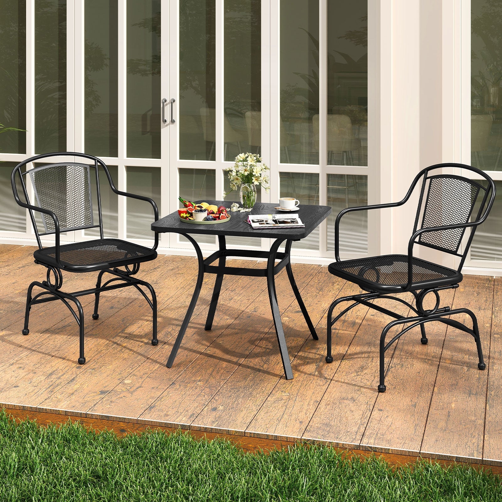 Outdoor Rocking Chair Set, 2 Mesh Backrest, Black Patio Rocking Chairs & Gliders at Gallery Canada