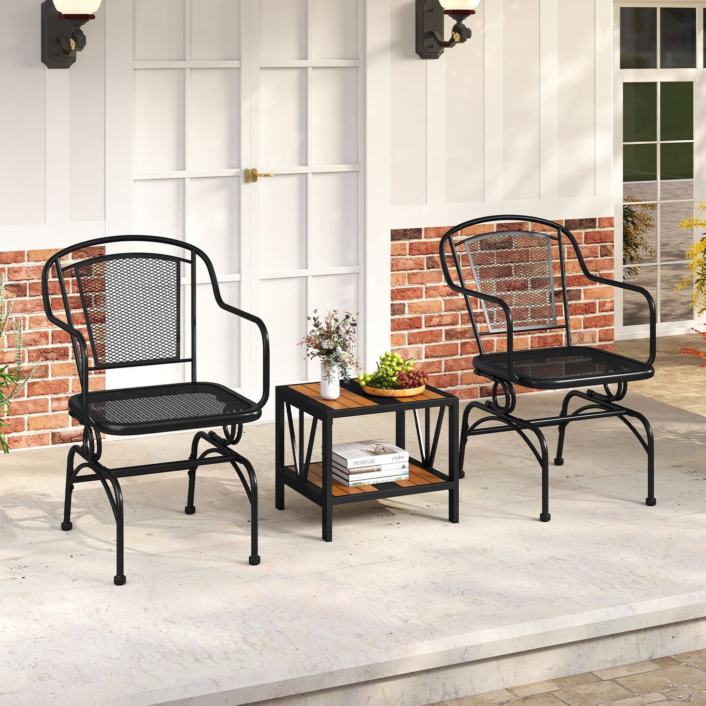 Outdoor Rocking Chair Set, 2 Mesh Backrest, Black Patio Rocking Chairs & Gliders at Gallery Canada