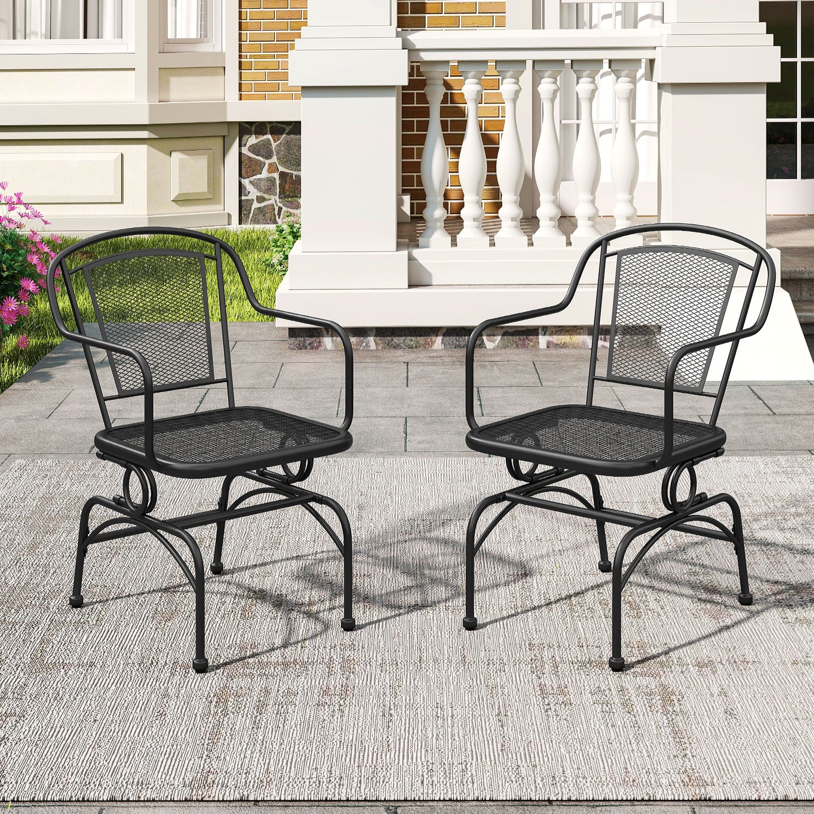Outdoor Rocking Chair Set, 2 Mesh Backrest, Black Patio Rocking Chairs & Gliders at Gallery Canada