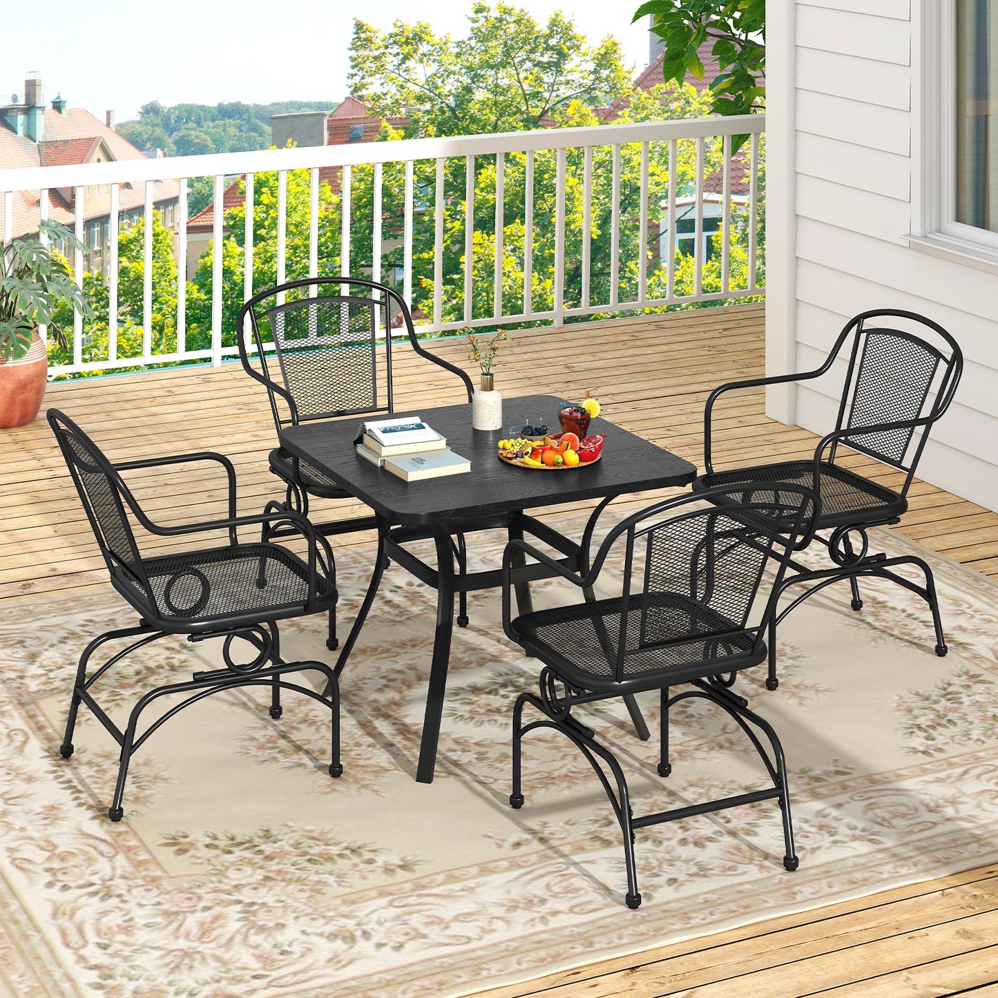 Outdoor Rocking Chair Set, 2 Mesh Backrest, Black Patio Rocking Chairs & Gliders at Gallery Canada
