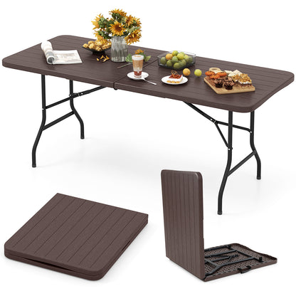 6 Feet Folding Table, Wood Grain HDPE Tabletop, Safe Lock Mechanism, Brown Picnic Tables at Gallery Canada
