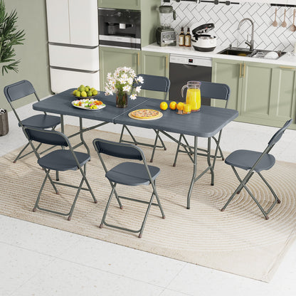 6 Feet Folding Table, Wood Grain HDPE Tabletop, Safe Lock Mechanism, Gray Picnic Tables at Gallery Canada