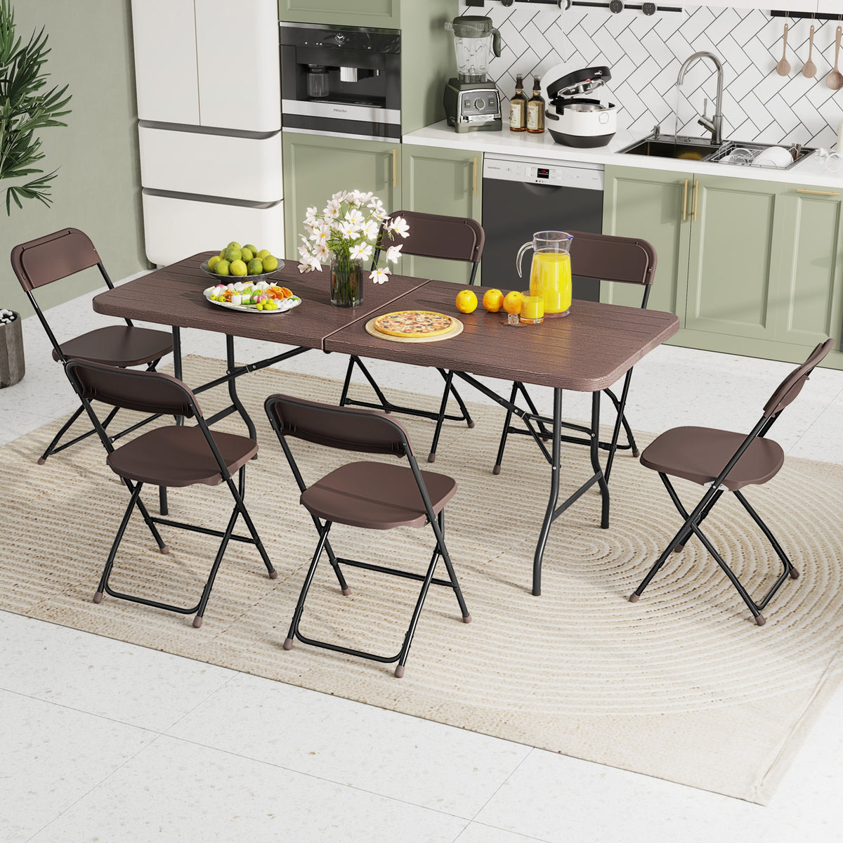 6 Feet Folding Table, Wood Grain HDPE Tabletop, Safe Lock Mechanism, Brown Picnic Tables at Gallery Canada