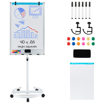 Height-Adjustable Mobile Whiteboard, Round Stand Paper Clips, White Home Office at Gallery Canada