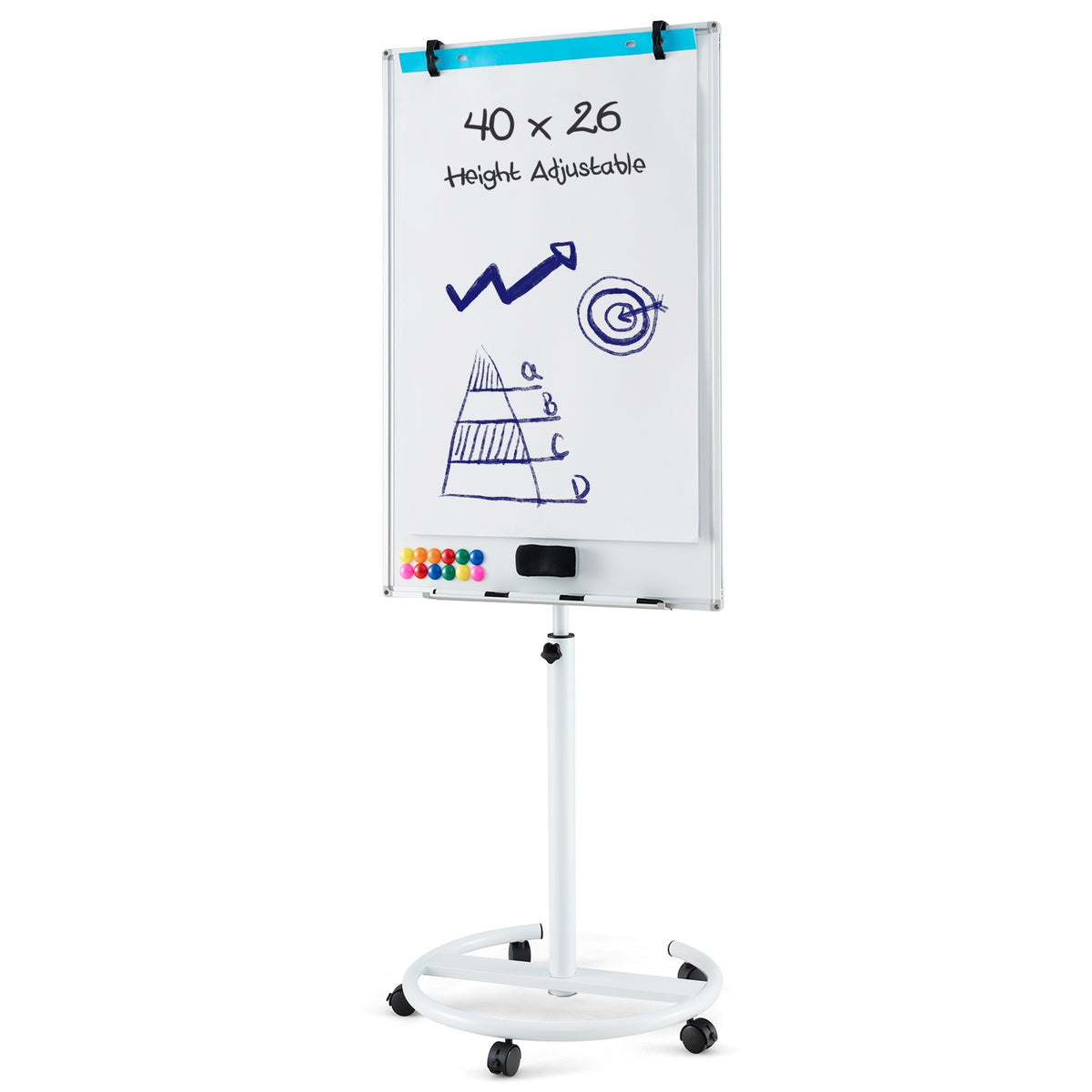 Height-Adjustable Mobile Whiteboard, Round Stand Paper Clips, White Home Office at Gallery Canada