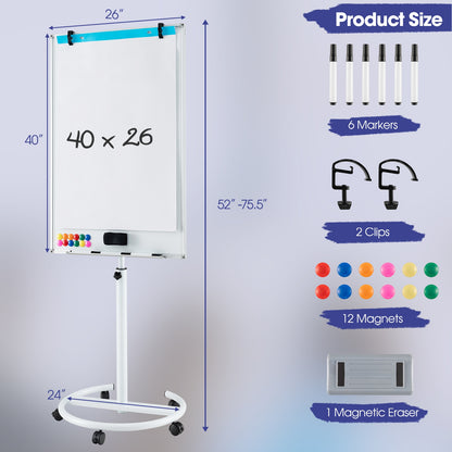 Height-Adjustable Mobile Whiteboard, Round Stand Paper Clips, White Home Office at Gallery Canada