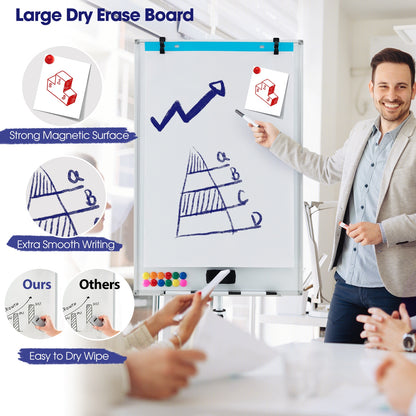 Height-Adjustable Mobile Whiteboard, Round Stand Paper Clips, White Home Office at Gallery Canada