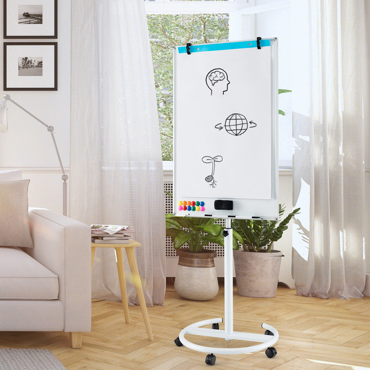 Height-Adjustable Mobile Whiteboard, Round Stand Paper Clips, White Home Office at Gallery Canada