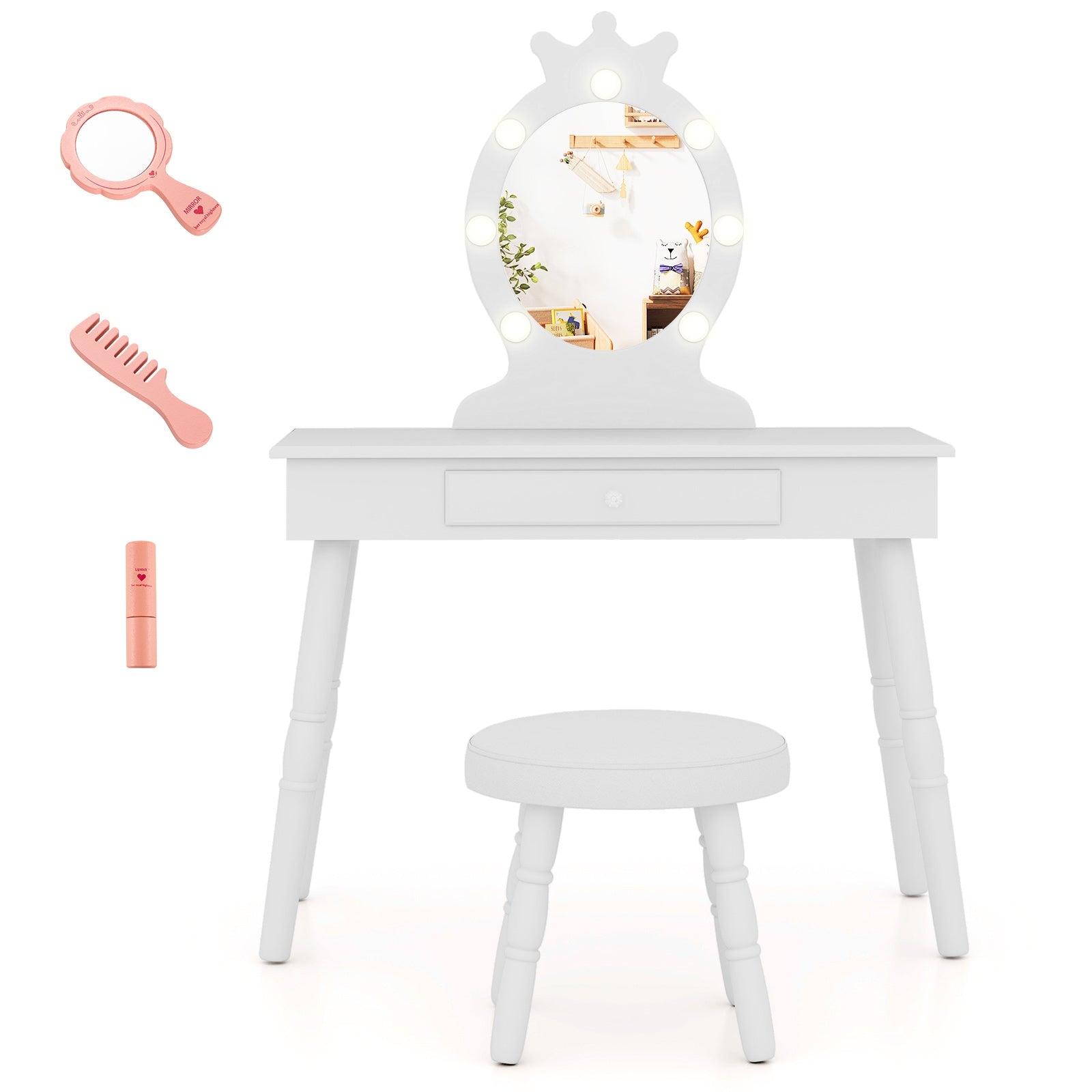 Kids Vanity Set With Lighted Mirror, Adjustable Brightness, Large Drawer, White Kids Vanities White at Gallery Canada