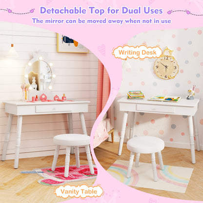 Kids Vanity Set With Lighted Mirror, Adjustable Brightness, Large Drawer, White Kids Vanities at Gallery Canada