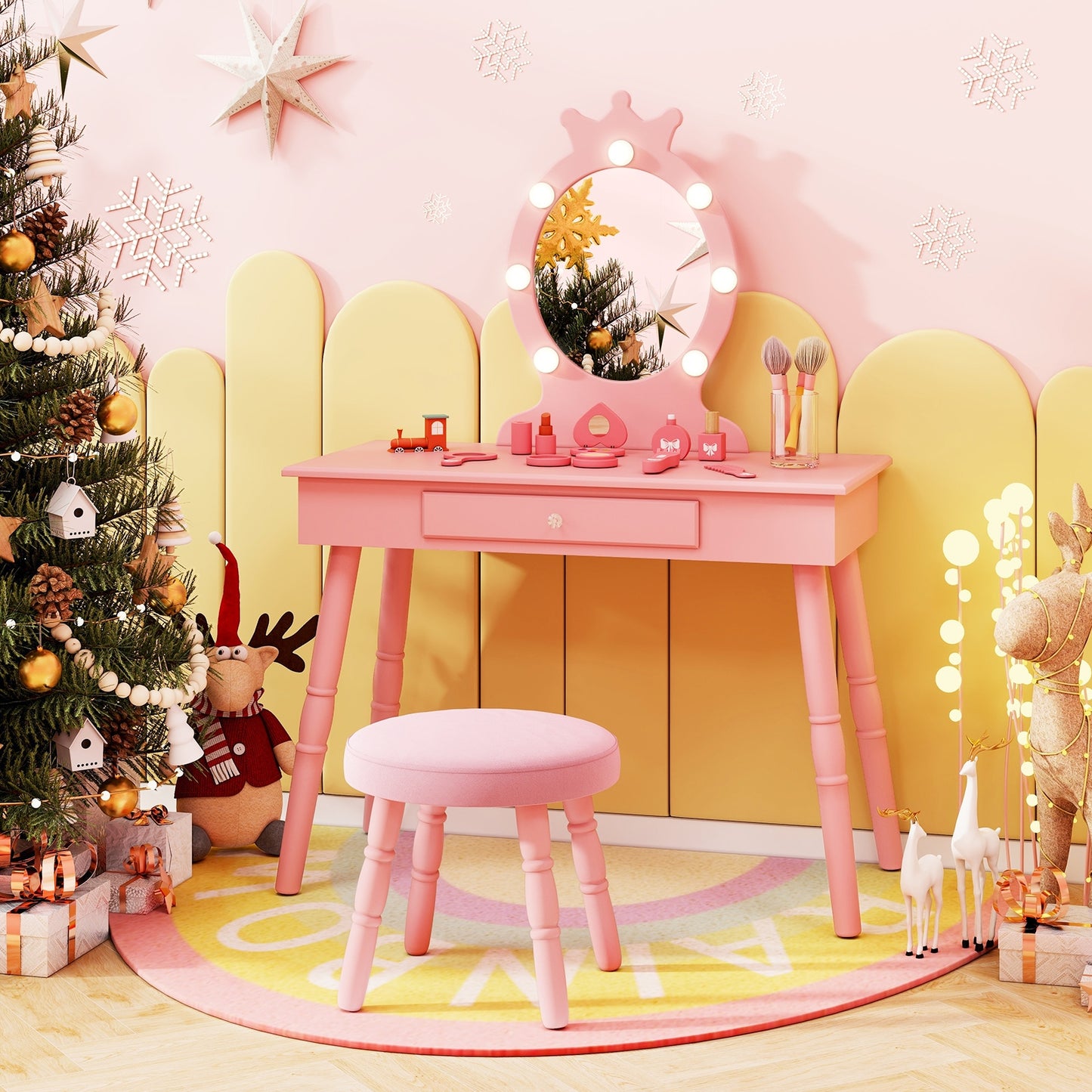 Kids Vanity Set With Lighted Mirror, Adjustable Brightness, Large Drawer, Pink Kids Vanities at Gallery Canada