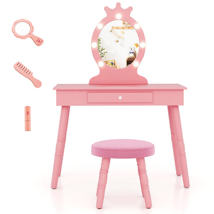 Kids Vanity Set With Lighted Mirror, Adjustable Brightness, Large Drawer, Pink Kids Vanities at Gallery Canada
