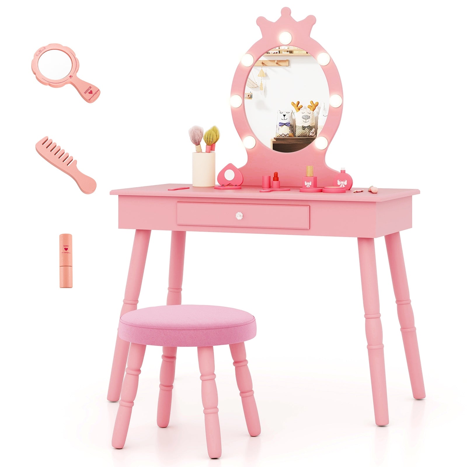 Kids Vanity Set With Lighted Mirror, Adjustable Brightness, Large Drawer, Pink Kids Vanities at Gallery Canada