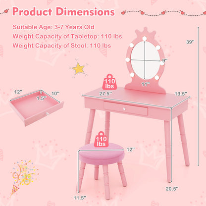 Kids Vanity Set With Lighted Mirror, Adjustable Brightness, Large Drawer, Pink Kids Vanities at Gallery Canada