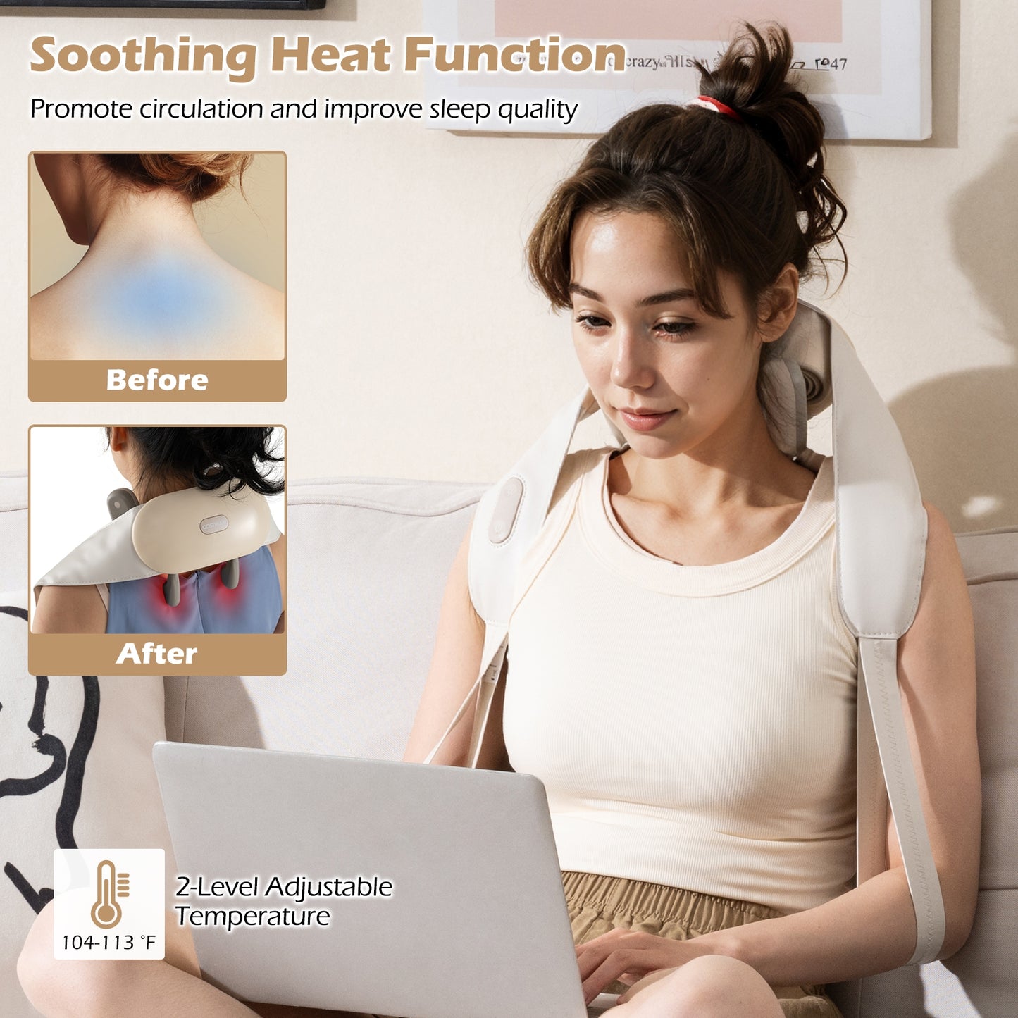Neck Shoulder Massager, 2 Heat Levels, Pain Relief, Beige Spa & Salon at Gallery Canada