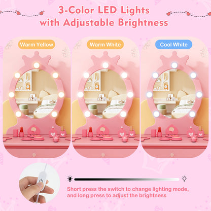 Kids Vanity Set With Lighted Mirror, Adjustable Brightness, Large Drawer, Pink Kids Vanities at Gallery Canada