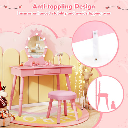 Kids Vanity Set With Lighted Mirror, Adjustable Brightness, Large Drawer, Pink Kids Vanities at Gallery Canada