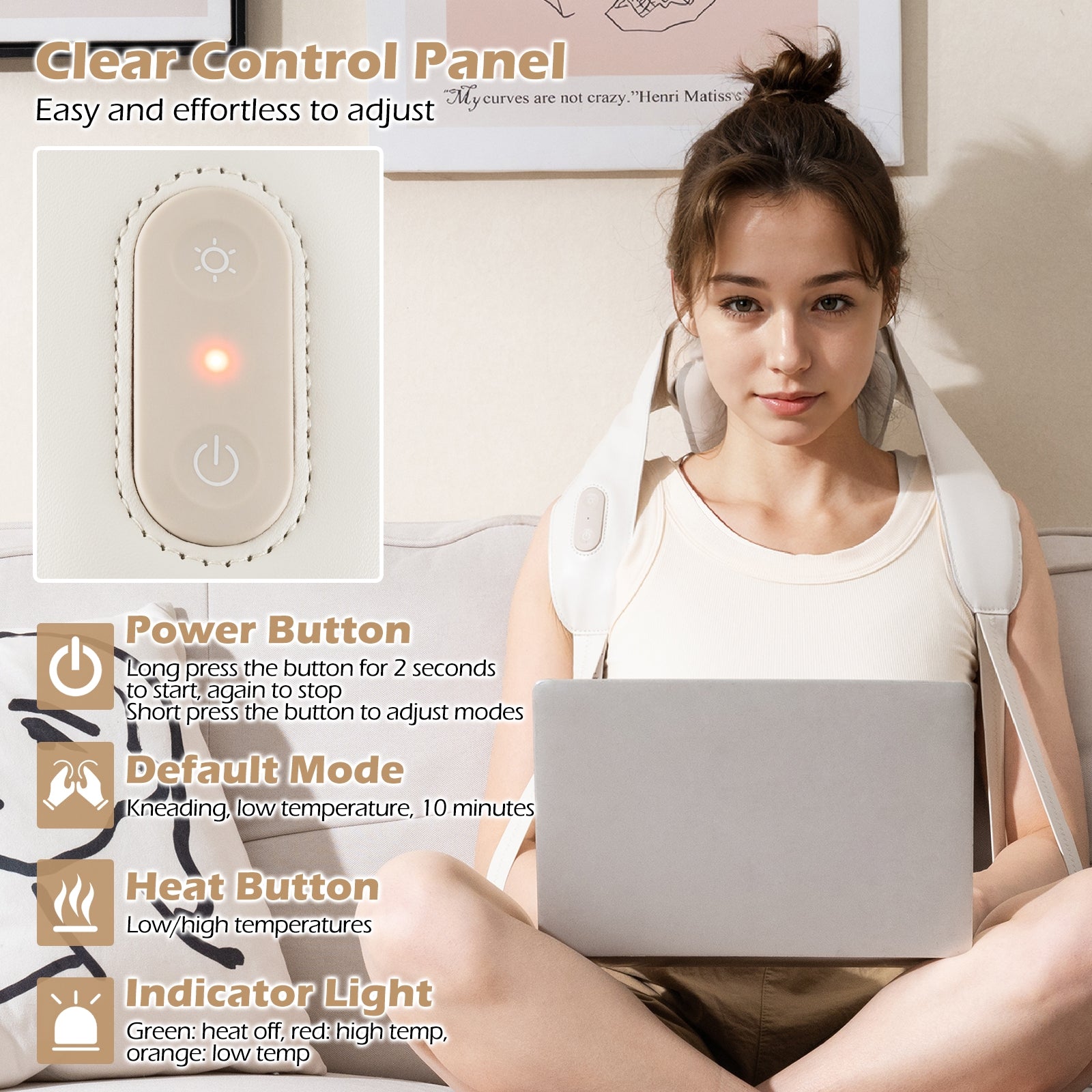 Neck Shoulder Massager, 2 Heat Levels, Pain Relief, Beige Spa & Salon at Gallery Canada