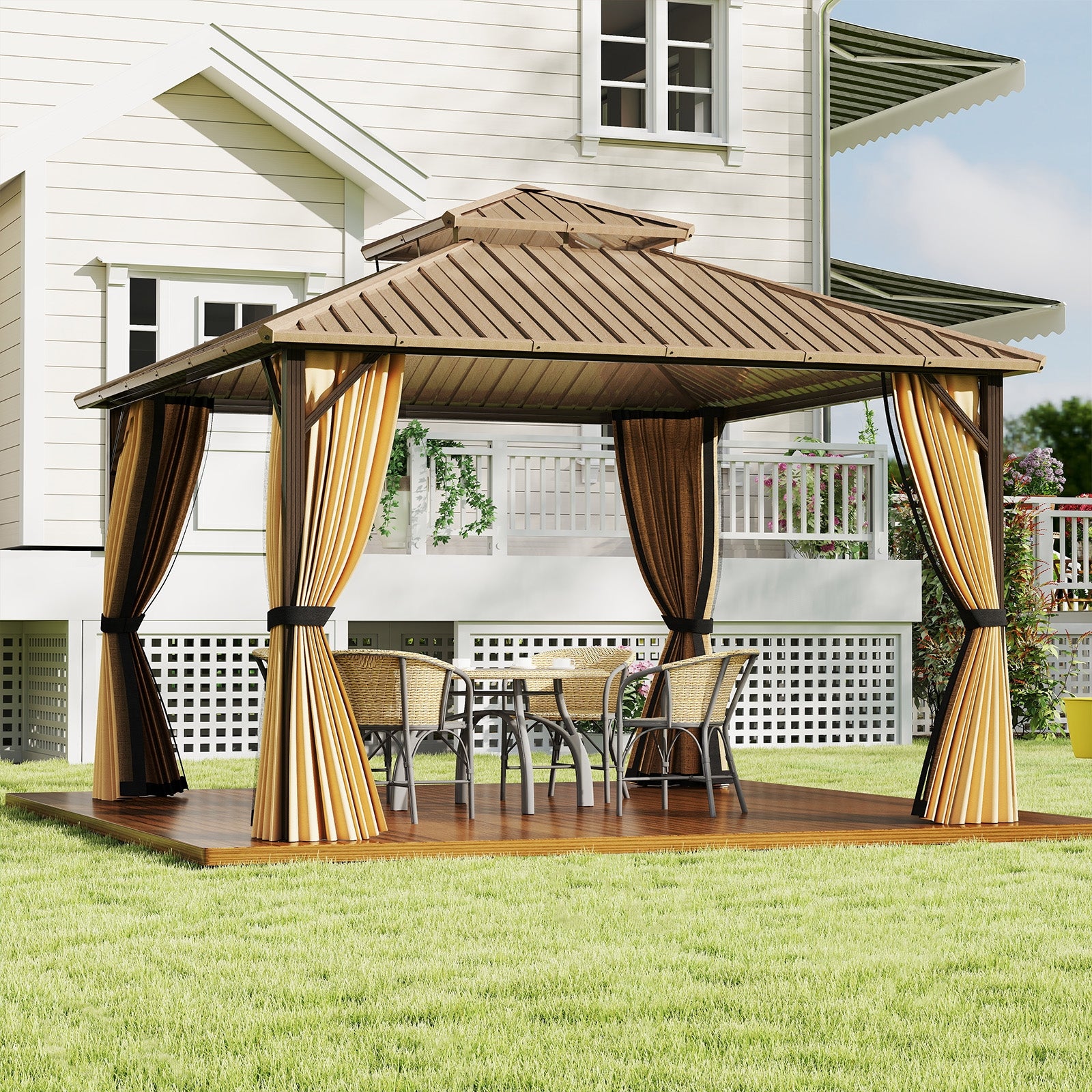 12x12 FT Hardtop Gazebo, Outdoor Pergola, Patio Garden Deck Gazebos at Gallery Canada