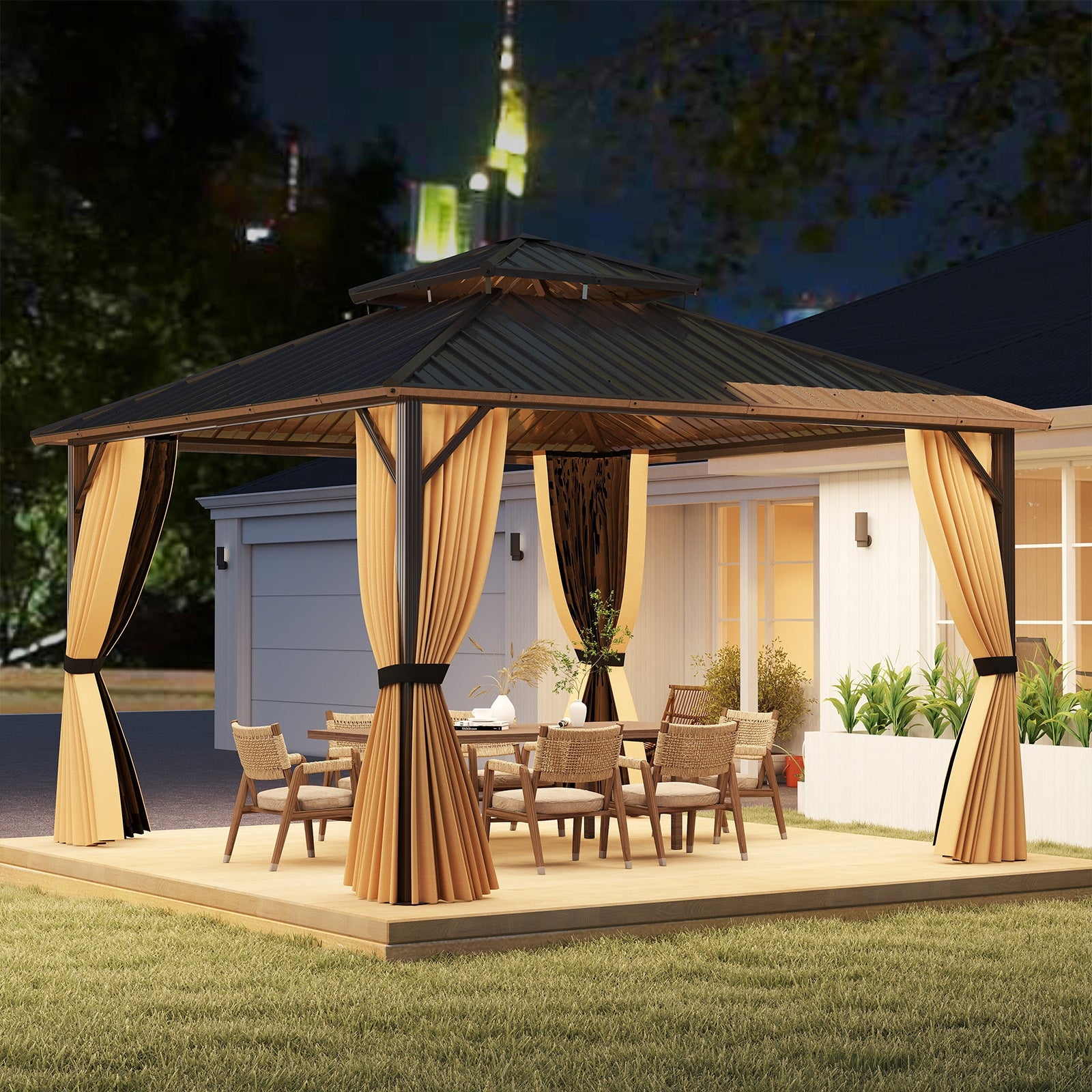 12x12 FT Hardtop Gazebo, Outdoor Pergola, Patio Garden Deck Gazebos at Gallery Canada