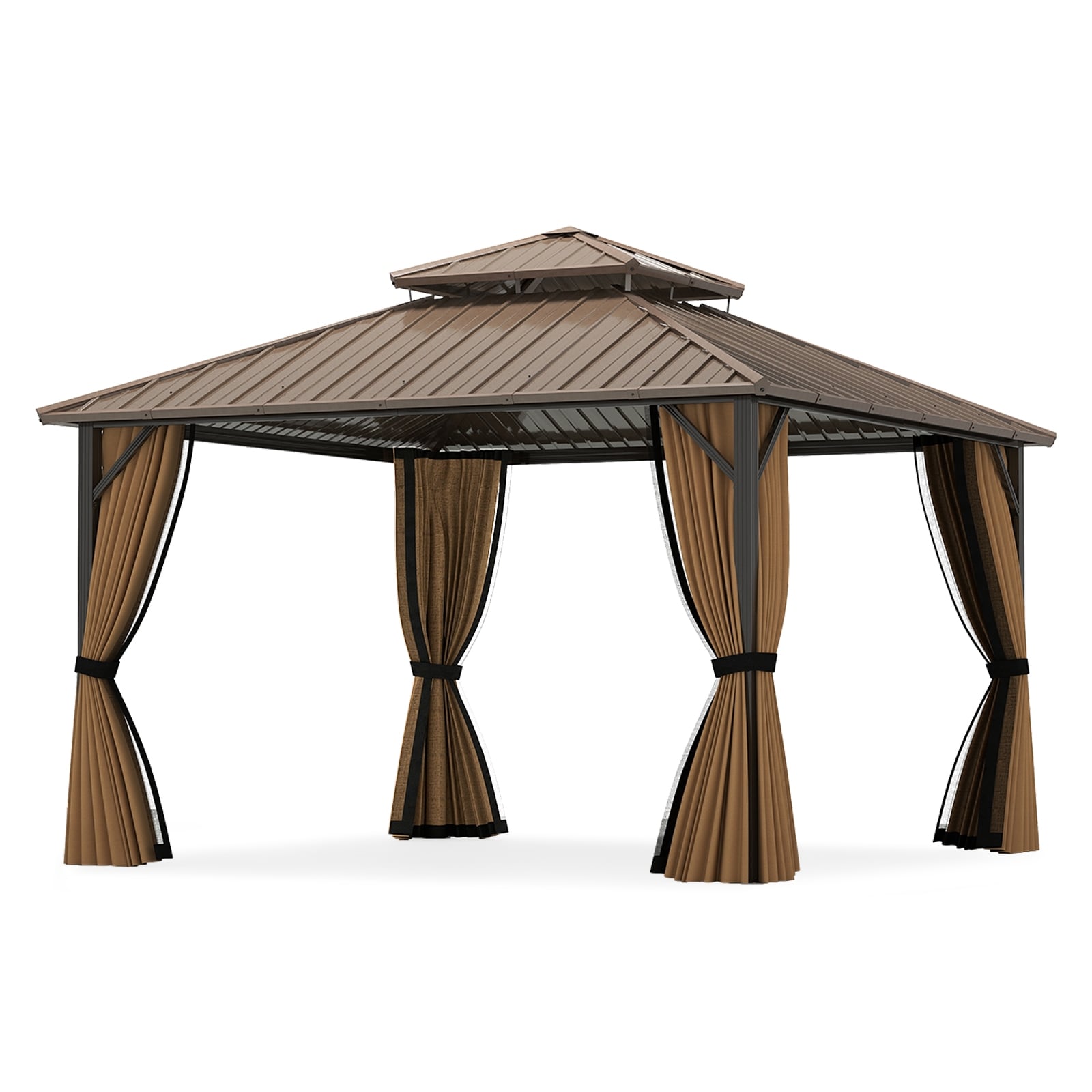 12x12 FT Hardtop Gazebo, Outdoor Pergola, Patio Garden Deck Gazebos Coffee at Gallery Canada