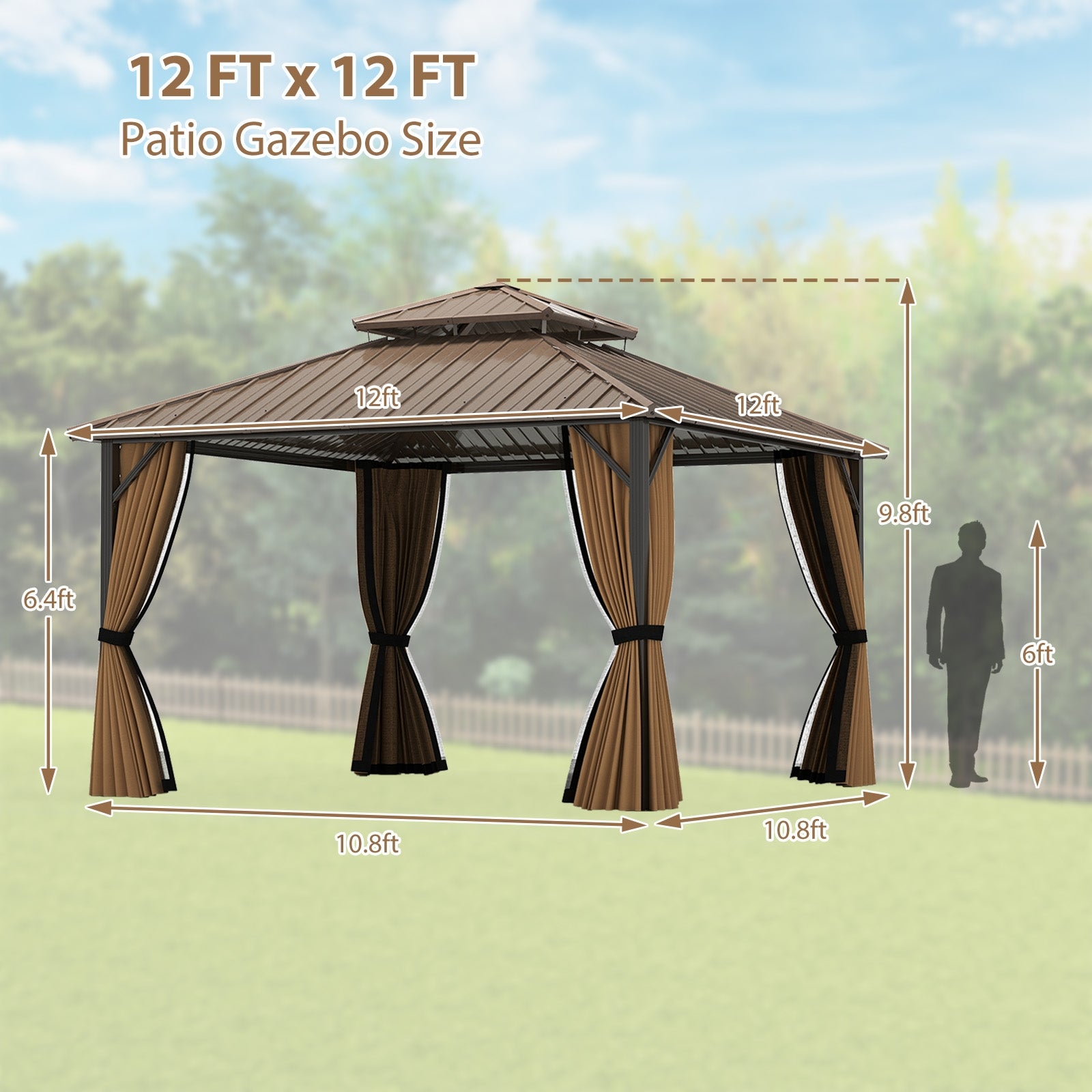12x12 FT Hardtop Gazebo, Outdoor Pergola, Patio Garden Deck Gazebos at Gallery Canada
