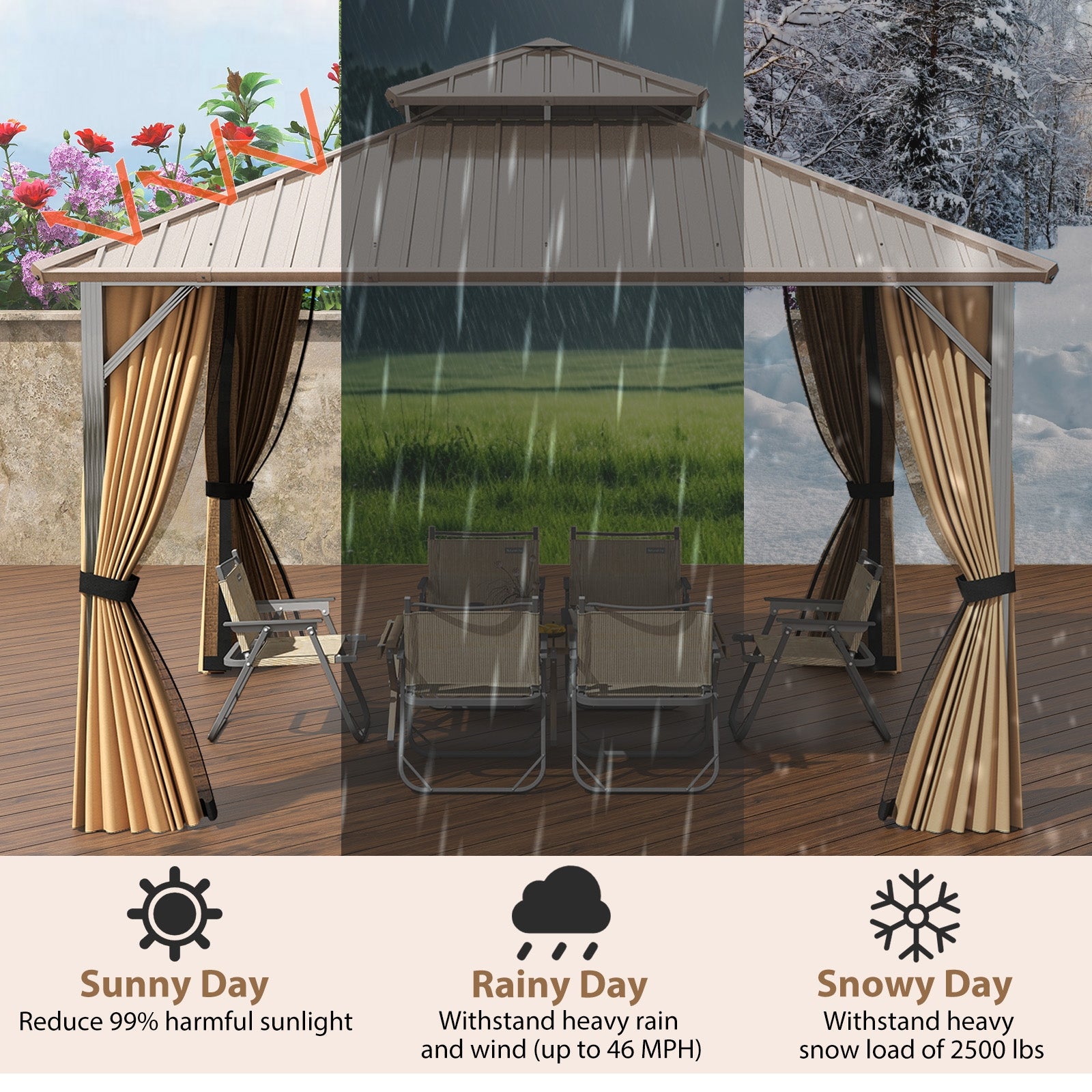 12x12 FT Hardtop Gazebo, Outdoor Pergola, Patio Garden Deck Gazebos at Gallery Canada