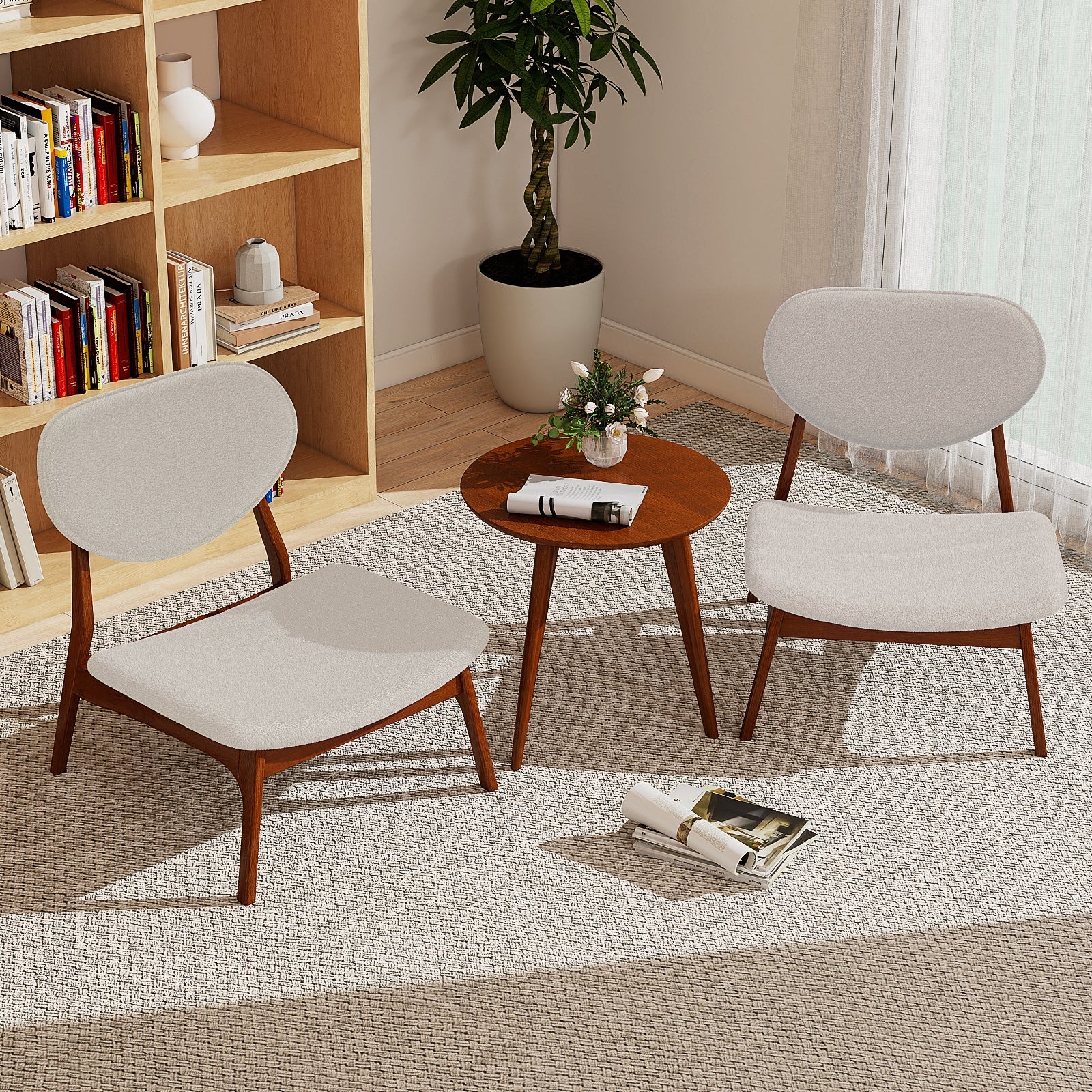 Accent Chairs Set Of 2 With Side Table, Solid Wood Frame, Beige Accent Chairs at Gallery Canada