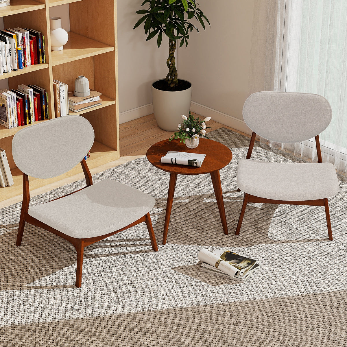 Accent Chairs Set Of 2 With Side Table, Solid Wood Frame, Beige Accent Chairs at Gallery Canada