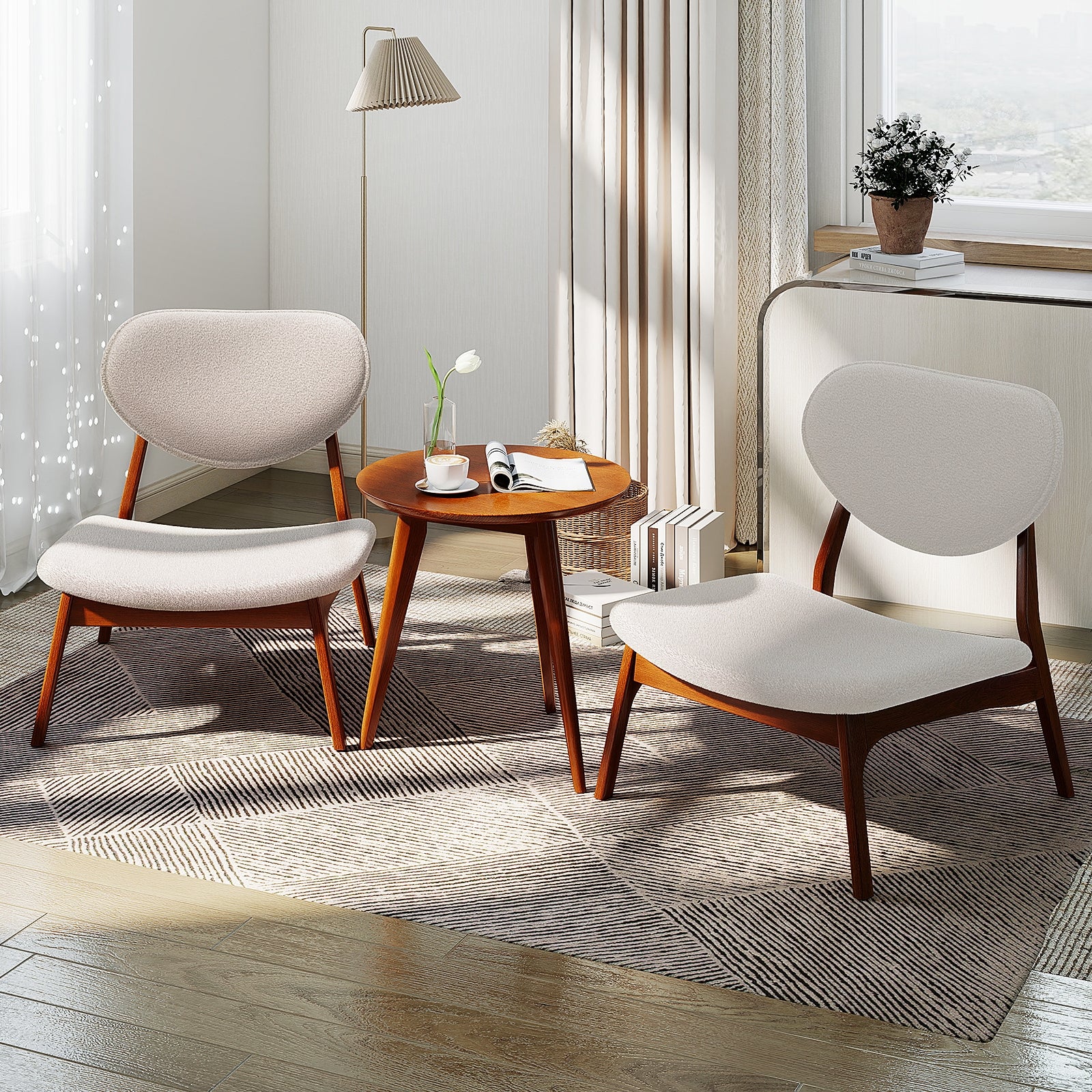 Accent Chairs Set Of 2 With Side Table, Solid Wood Frame, Beige Accent Chairs at Gallery Canada