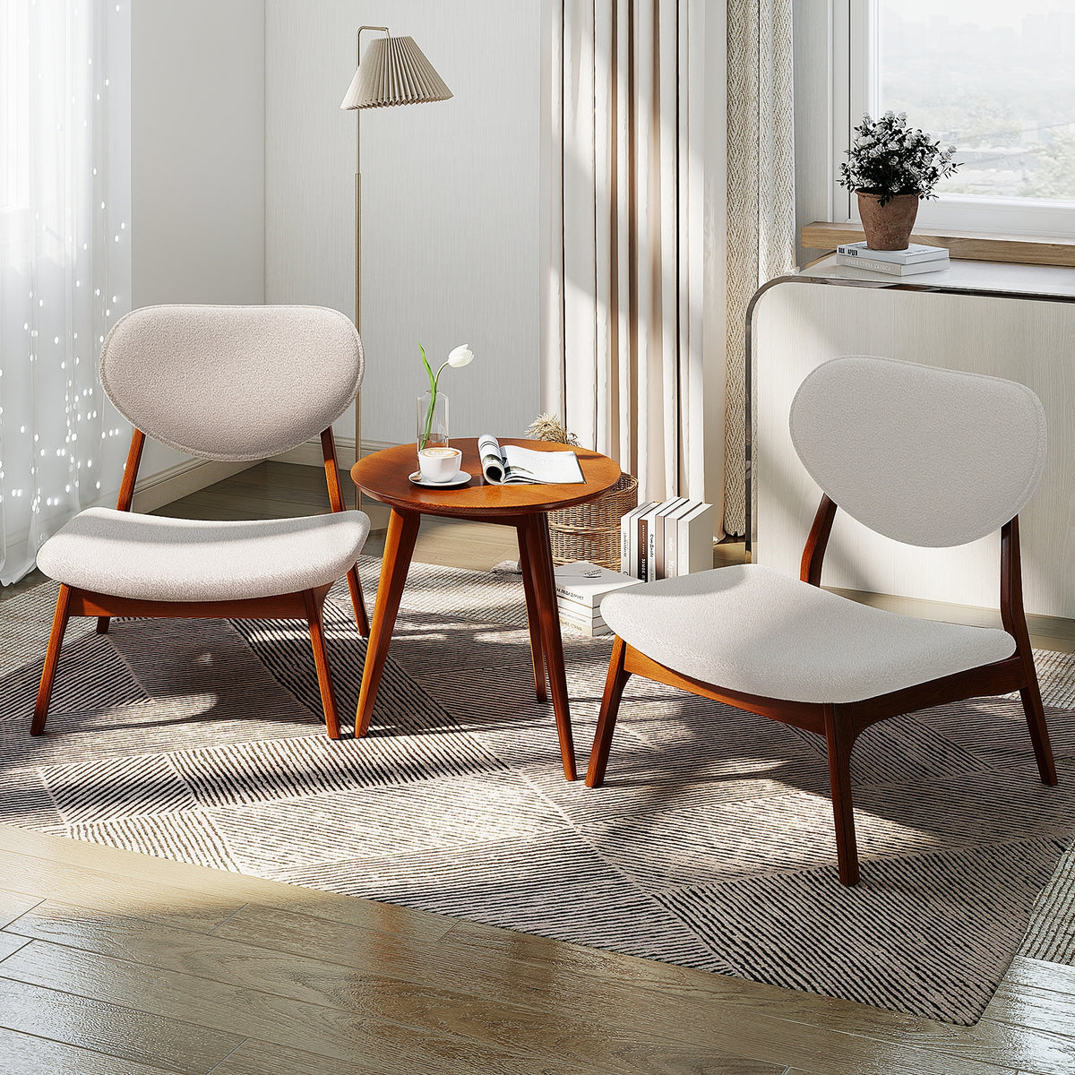 Accent Chairs Set Of 2 With Side Table, Solid Wood Frame, Beige Accent Chairs at Gallery Canada