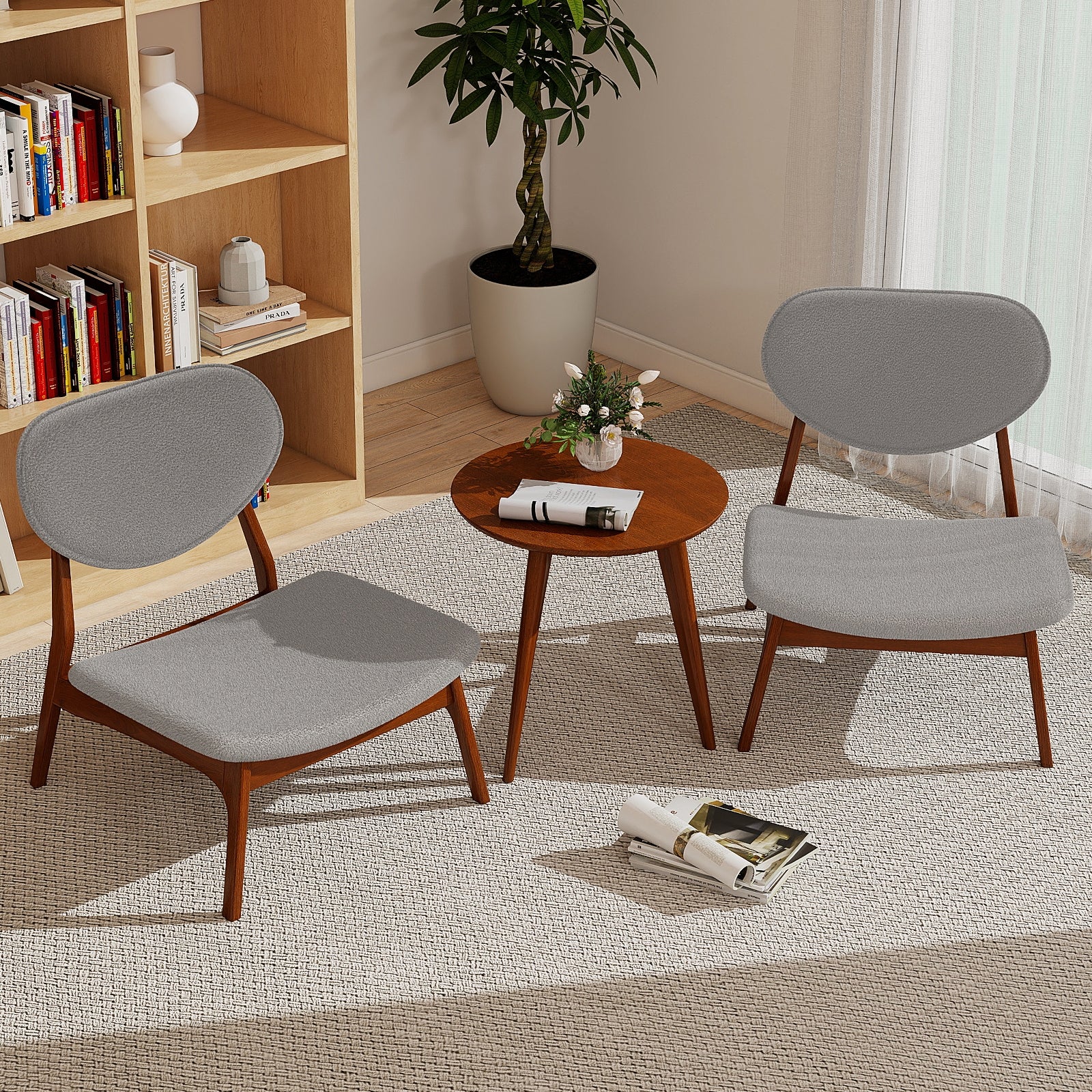 Accent Chairs Set of 2 with Side Table, Solid Wood Frame, Gray Accent Chairs at Gallery Canada