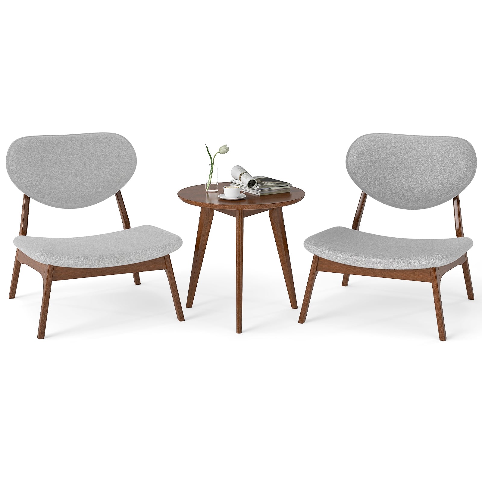 Accent Chairs Set of 2 with Side Table, Solid Wood Frame, Gray Accent Chairs Gray at Gallery Canada