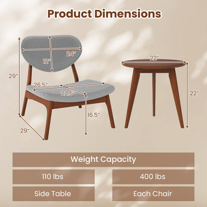 Accent Chairs Set of 2 with Side Table, Solid Wood Frame, Gray Accent Chairs at Gallery Canada