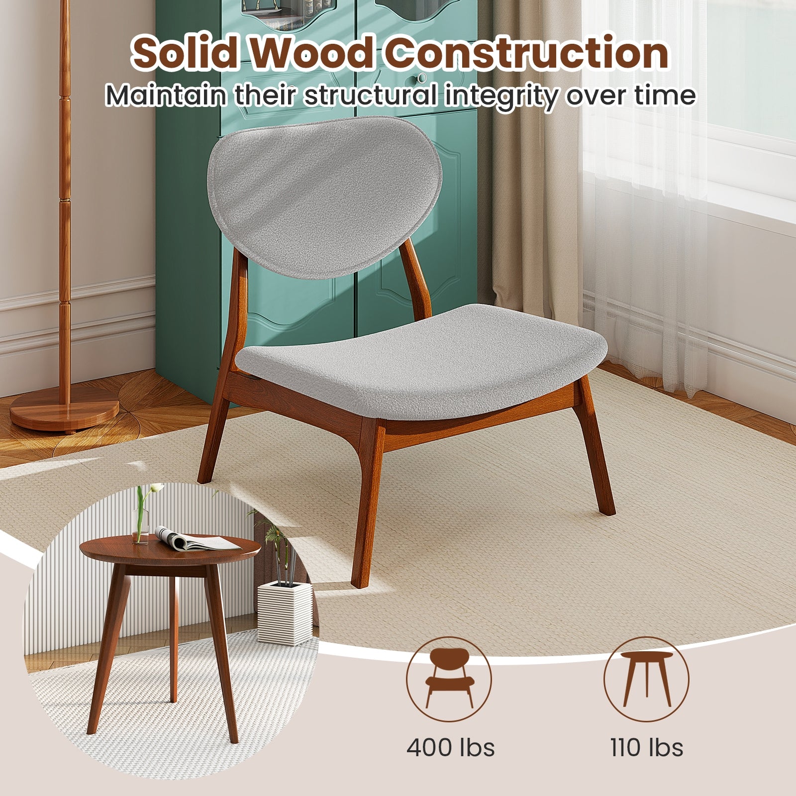 Accent Chairs Set of 2 with Side Table, Solid Wood Frame, Gray Accent Chairs at Gallery Canada