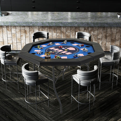 48 Inches Foldable Poker Table, Padded Rails, Cup Holders, Blue