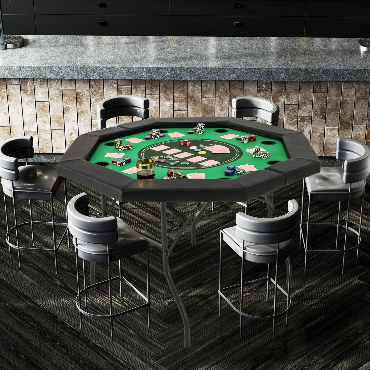 48 Inches Foldable Poker Table, Padded Rails, Cup Holders, Green Game Room at Gallery Canada