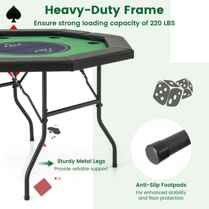 48 Inches Foldable Poker Table, Padded Rails, Cup Holders, Green Game Room at Gallery Canada