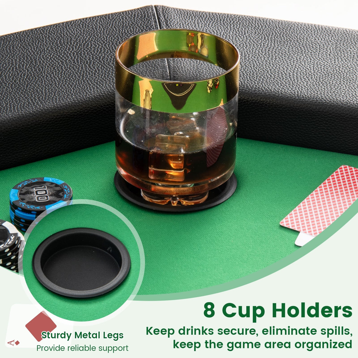 48 Inches Foldable Poker Table, Padded Rails, Cup Holders, Green Game Room at Gallery Canada