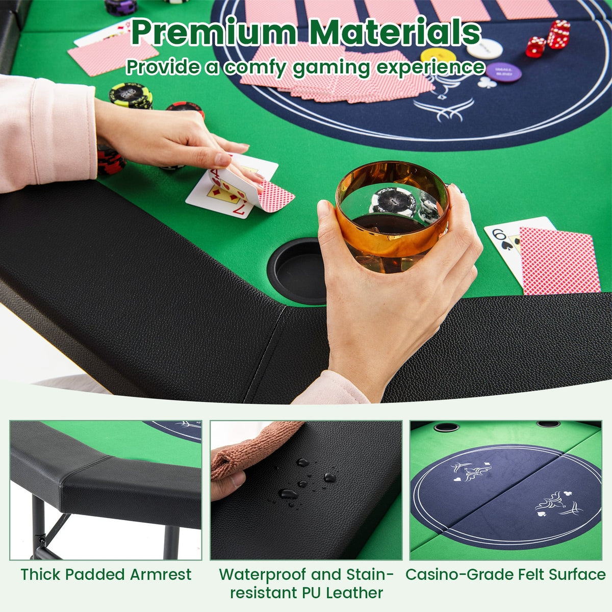 48 Inches Foldable Poker Table, Padded Rails, Cup Holders, Green Game Room at Gallery Canada