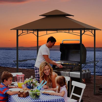 Double-Tiered Grill Gazebo Canopy, 2 Shelves, 7 Hooks, Coffee Gazebos at Gallery Canada