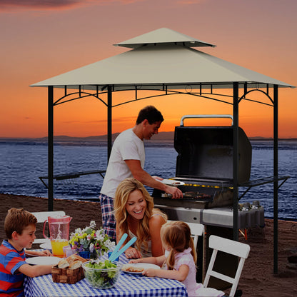Double-Tiered Grill Gazebo Canopy, 2 Shelves, 7 Hooks, Beige Gazebos at Gallery Canada