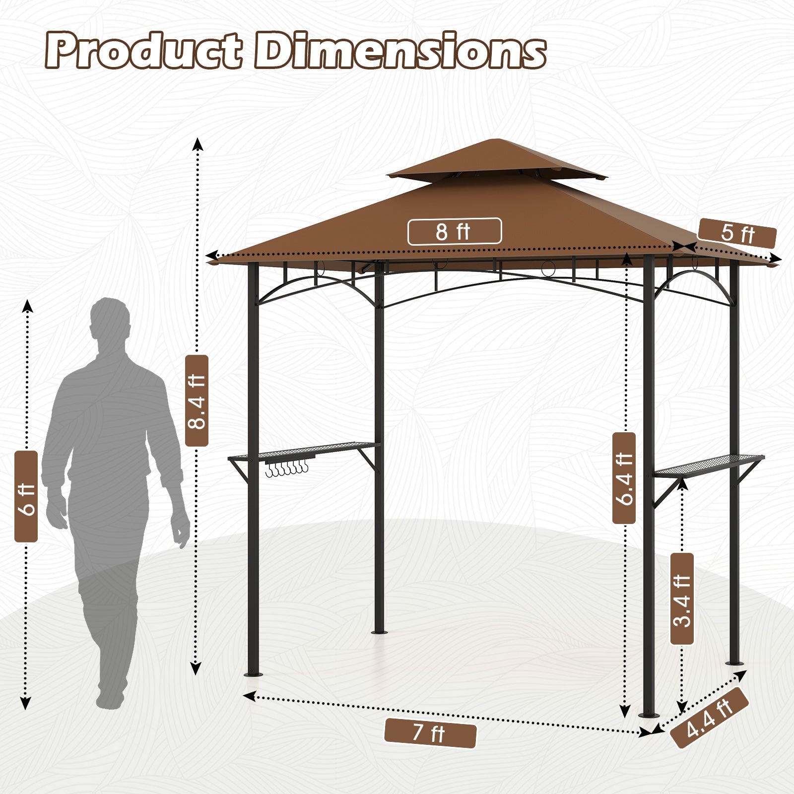 Double-Tiered Grill Gazebo Canopy, 2 Shelves, 7 Hooks, Coffee Gazebos at Gallery Canada