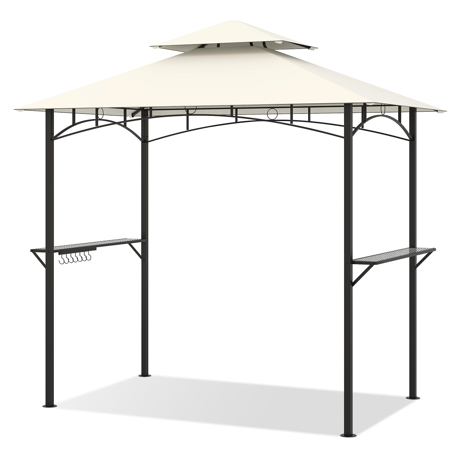 Double-Tiered Grill Gazebo Canopy, 2 Shelves, 7 Hooks, Beige Gazebos at Gallery Canada